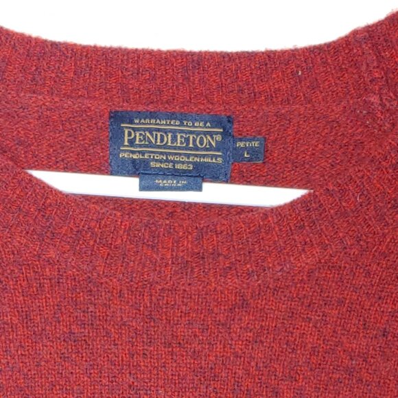 Pendelton 100% Lambs Wool Crew Neck Knit Sweater Size L Petite Marled Dark Red - Picture 4 of 6